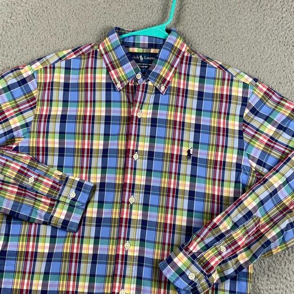 Ralph Lauren Custom Fit Button Down Shirt Men's Medium Plaid Preppy Causal - Picture 1 of 9